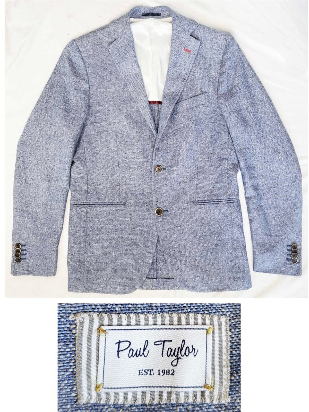 Paul Taylor Mens Linen Cotton Silk Blend Blue Heather Blazer Jacket Sprotscoat